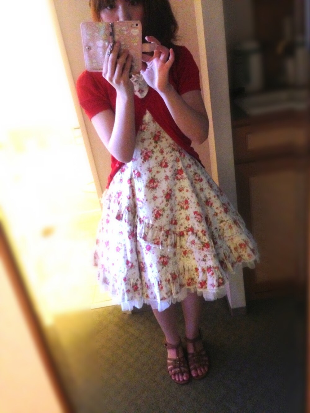 「夏のコーディネート、ロリータ、Angelic Pretty」｜「半袖レースカーディガン（カーディガン/ボレロ、レッド系）」を使った、asami*さん（レディース・161cm）の春コーディネートの1枚目の写真