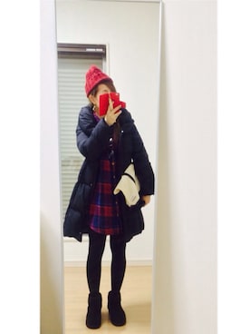 「チェックシャツワンピース」｜「アイテム（その他アウター）」を使った、kaorin☆さん（レディース・156cm）の冬コーディネート