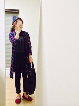 「red」｜「アイテム（ニットキャップ/ビーニー）」を使った、kaorin☆さん（レディース・156cm）の秋コーディネート