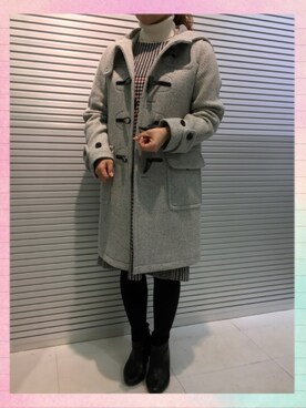 「チェックワンピース」｜「アイテム（ダッフルコート）」を使った、kaorin☆さん（レディース・156cm）の冬コーディネート