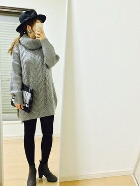 「Ungrid（アングリッド）の【Casual】ﾀｰﾄﾙｹｰﾌﾞﾙﾙｰｽﾞﾆｯﾄ（ニット/セーター）」を使った、kaorin☆さん（レディース・156cm）の秋コーディネート