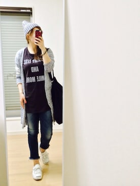 「Ungrid（アングリッド）のフレイドヘムストスリ（デニムパンツ）」を使った、kaorin☆さん（レディース・156cm）の秋コーディネート