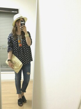 「Ungrid（アングリッド）のフレイドヘムストスリ（デニムパンツ）」を使った、kaorin☆さん（レディース・156cm）の夏コーディネート