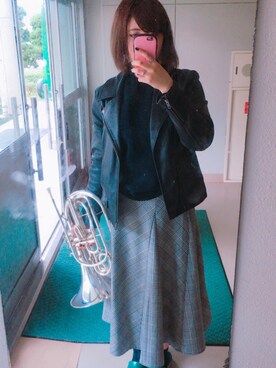 「coen」｜「アイテム（ライダースジャケット）」を使った、momokoさん（レディース・165cm）の秋コーディネート