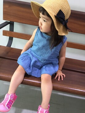 「むぎわら帽子」｜「アイテム（チュニック）」を使った、ikraykさん（キッズ・80cm）の夏コーディネート