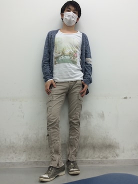 「Eddie Bauer（エディーバウアー）のアイテム（カーゴパンツ）」を使った、しゅんさん（メンズ・168cm）の春コーディネート