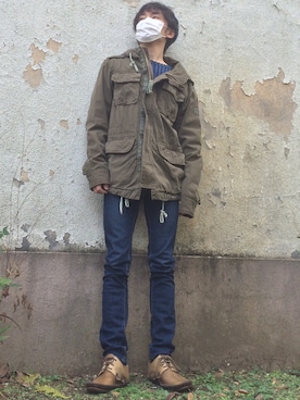 「Abercrombie&Fitch（アバークロンビーアンドフィッチ）のアイテム（ミリタリージャケット）」を使った、しゅんさん（メンズ・168cm）の冬コーディネート