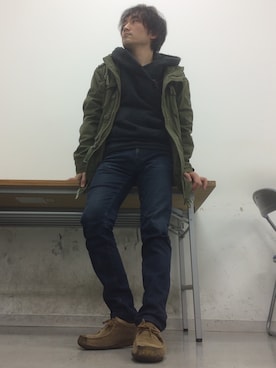 「Abercrombie&Fitch（アバークロンビーアンドフィッチ）のアイテム（ミリタリージャケット）」を使った、しゅんさん（メンズ・168cm）の冬コーディネート