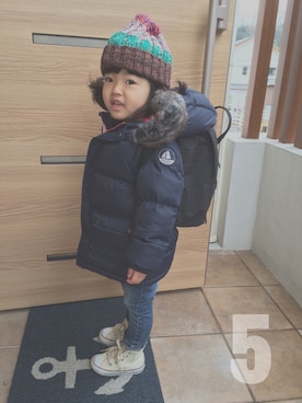 「PETIT BATEAU（プチバトー）のアイテム（ダウンジャケット/コート）」を使った、mariekkoさん（キッズ・90cm）の冬コーディネート