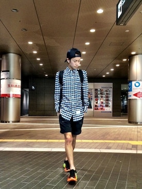 「Nike flyknit」｜「アイテム（バッグ）」を使った、Masahiroさん（メンズ・168cm）の夏コーディネート