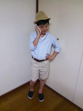 「アイテム（モカシン/デッキシューズ）」を使った、8rio8さん（キッズ・134cm）の春コーディネート