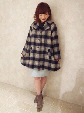 「チェック柄」｜「アイテム（ピーコート）」を使った、natsuさん（レディース・153cm）の冬コーディネート