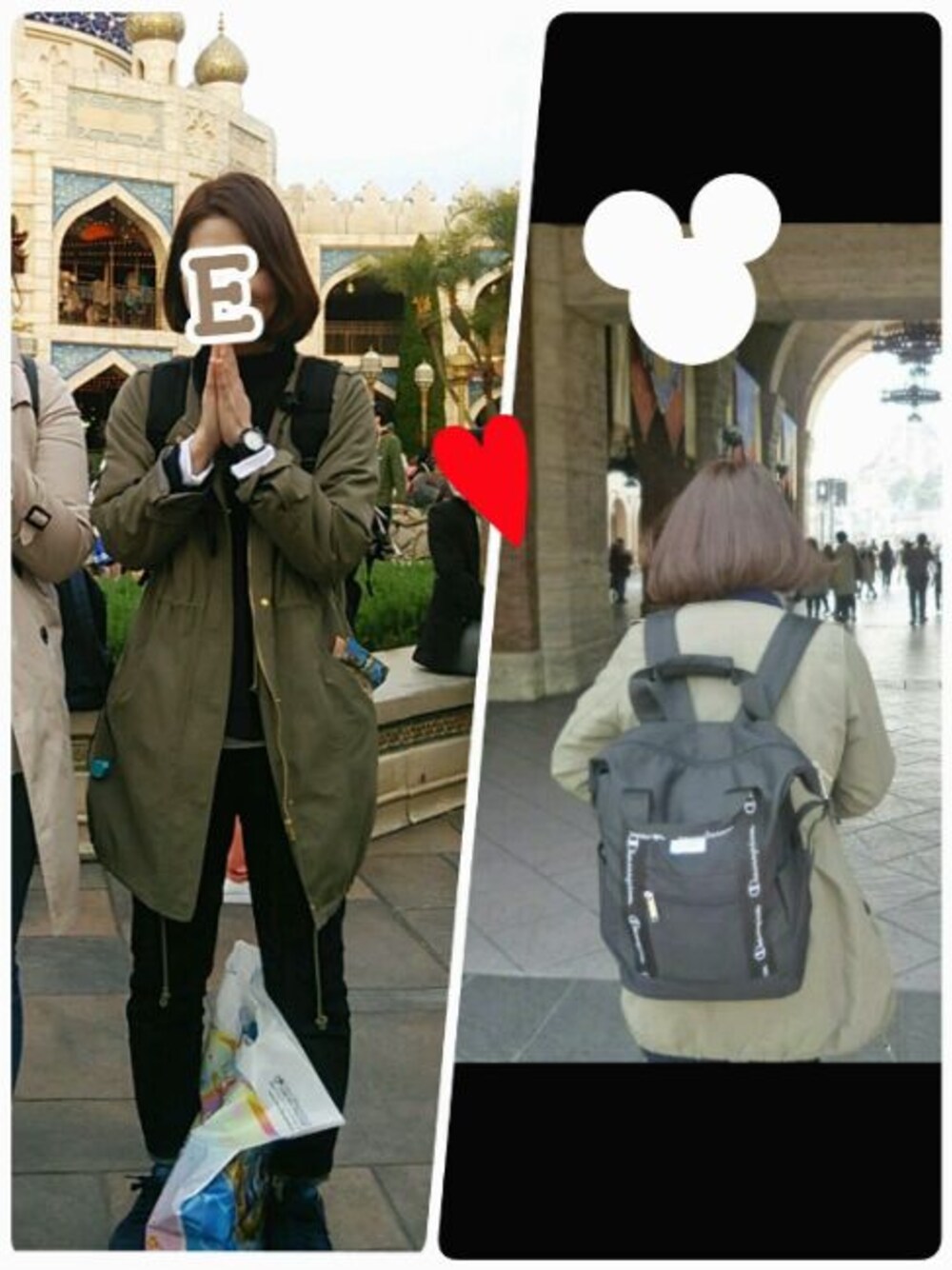 ブルー系のニット/セーター、グリーン系のジャケット/アウター、ブルー系のスニーカーを着用したレディースの春コーディネートの1枚目の写真