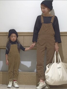 「GLOBAL WORK（グローバルワーク）のアイテム（オールインワン・サロペット）」を使った、miporinさん（レディース・161cm）の秋コーディネート