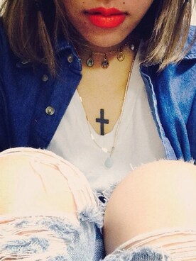 「アメアパのアイテム（Tシャツ/カットソー、ホワイト系）」を使った、ayami.cさん（レディース・165cm）の冬コーディネート