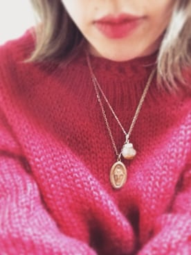 「古着のアイテム（ニット/セーター、ピンク系）」を使った、ayami.cさん（レディース・165cm）の冬コーディネート