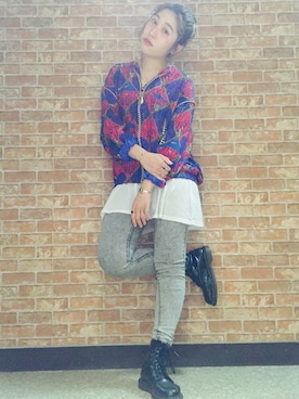 「古着のアイテム（ブルゾン、その他）」を使った、ayami.cさん（レディース・165cm）の夏コーディネート