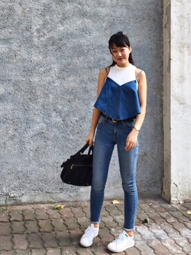 「blue」｜「アイテム（キャミソール）」を使った、Chilinggさん（レディース・163cm）の秋コーディネート