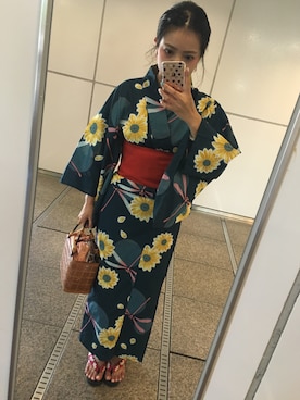 「アイテム（浴衣、グリーン系）」を使った、kahoさん（レディース・161cm）の秋コーディネート