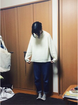 「ボーダーソックス」｜「アイテム（その他シューズ）」を使った、あゆみんさん（レディース・161cm）の冬コーディネート