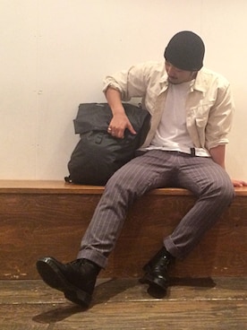 「SAINT JAMES（セントジェームス）のアイテム」を使った、倉岡晋也さん（メンズ・174cm）の秋コーディネート