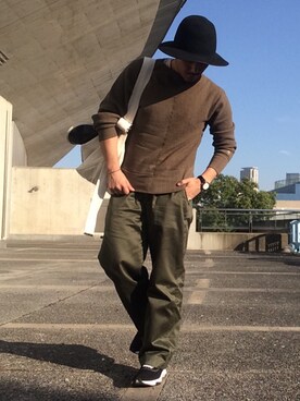 「乱痴気（ランチキ）のアイテム（メッセンジャーバッグ）」を使った、倉岡晋也さん（メンズ・174cm）の秋コーディネート