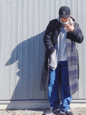 「ガウンコート」｜「アイテム（ステンカラーコート）」を使った、倉岡晋也さん（メンズ・174cm）の冬コーディネート