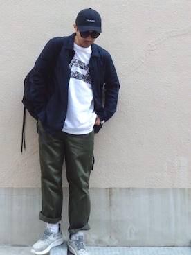 「MOUSSY（マウジー）のアイテム（帽子）」を使った、倉岡晋也さん（メンズ・174cm）の春コーディネート
