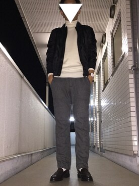 「白靴下」｜「アイテム（ローファー）」を使った、じーつーさん（メンズ・176cm）の秋コーディネート