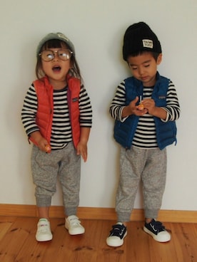 「アイテム（ダウンベスト、その他）」を使った、❇︎∂ki❇︎さん（キッズ・90cm）の秋コーディネート