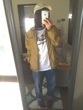 「白キャップ」｜「アイテム（ナイロンジャケット）」を使った、minanさん（レディース・158cm）の春コーディネート