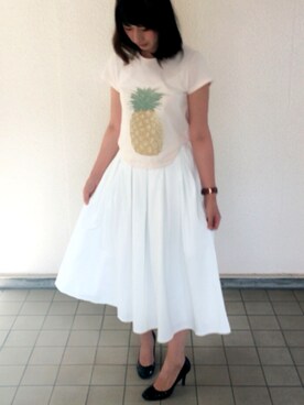 Nanokaさんの「ミモレ丈タックフレアスカート」を使ったコーディネート