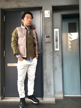 「ユナイテッドアローズ」｜「アイテム（ミリタリージャケット）」を使った、kazutaka nagaiさん（メンズ・172cm）の冬コーディネート