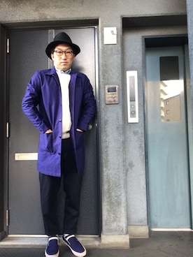 「コムデギャルソンオムプリュス」｜「アイテム（ステンカラーコート）」を使った、kazutaka nagaiさん（メンズ・172cm）の冬コーディネート