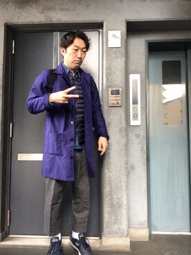 「Wrangler」｜「アイテム（ステンカラーコート）」を使った、kazutaka nagaiさん（メンズ・172cm）の春コーディネート