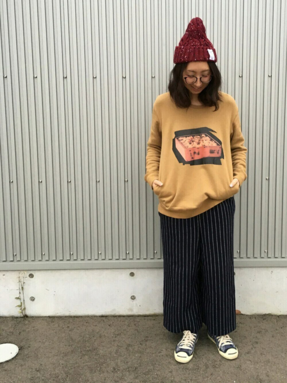 「evoluir、Kanazawa、エボルイール、金沢、静岡、ohta、オータ、Nomado、GOZENCHU、コンバース」｜「NOMADOのアイテム（ニットキャップ/ビーニー、その他）」を使った、mayumiさん（レディース・161cm）の秋コーディネートの1枚目の写真