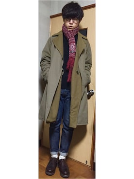 「EDIFICE（エディフィス）のアイテム（ブーツ）」を使った、つっしーさん（メンズ・174cm）の冬コーディネート