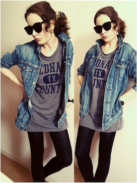 「Tシャツ×デニム」｜「アイテム（デニムジャケット）」を使った、✰TESS✰さん（レディース・170cm）の秋コーディネート