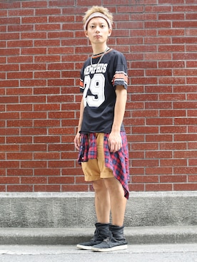 「ナンバリングT」｜新田快広さん（メンズ・170cm・20代）の夏コーディネート