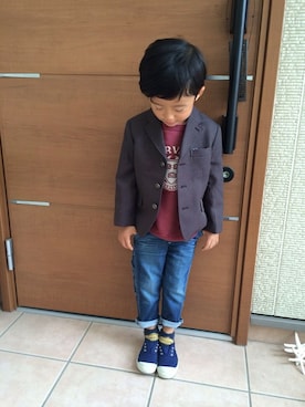 「アイテム（デニムパンツ）」を使った、はるとさん（キッズ・105cm）の秋コーディネート