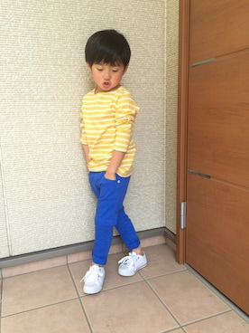 「ボーダーTシャツ」｜はるとさん（キッズ・108cm）の春コーディネート