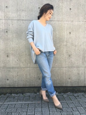「Vネック」｜KIWAさん（レディース・160cm）の秋コーディネート