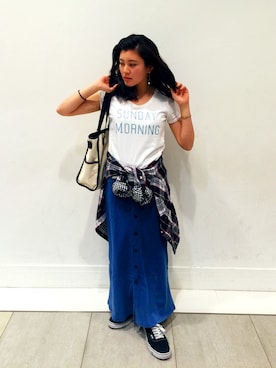 「アイテム（バッグ、ホワイト系）」を使った、Yuuka Moriさん（レディース・159cm）の春コーディネート