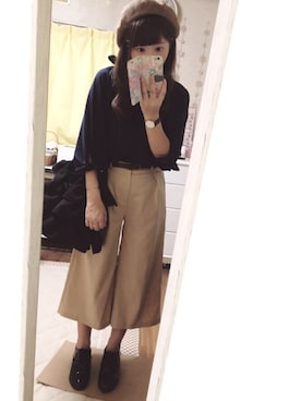 「フリルトート」｜「アイテム（ハンチング/ベレー帽）」を使った、maiko*さん（レディース・155cm）の秋コーディネート