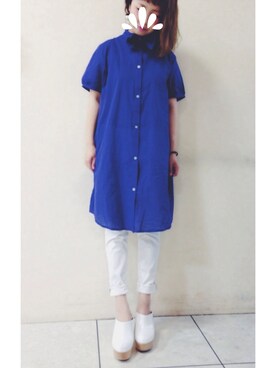「ジャパンブルー」｜「アイテム（サンダル）」を使った、emi さん（レディース・149cm）の夏コーディネート