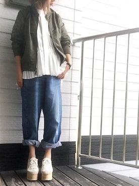 「SLOBE IENA（スローブイエナ）のアイテム（MA-1）」を使った、emi さん（レディース・149cm）の秋コーディネート
