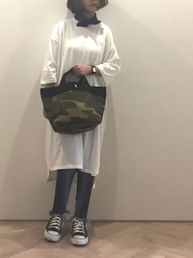 「Ungrid（アングリッド）のフレイドヘムストスリ（デニムパンツ）」を使った、emi さん（レディース・149cm）の春コーディネート