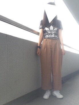 「adidas Originals（アディダスオリジナルス）のadidas originals アディダス stan smith スタンスミス black（スニーカー）」を使った、nasyaさん（レディース・166cm）の夏コーディネート