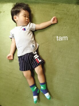 「FILA（フィラ）のアイテム（パンツ）」を使った、tamtamさん（キッズ・80cm）の夏コーディネート