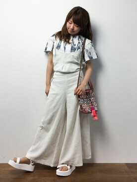 「チャイハネ（チャイハネ）のアイテム（サロペット/オーバーオール）」を使った、ほたてさん（レディース・150cm）の春コーディネート